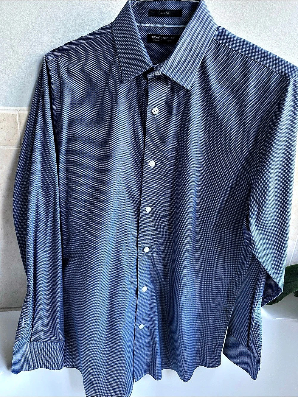 Banana Republic Slim Fit Non-Iron Dress Shirt Blue Size Medium